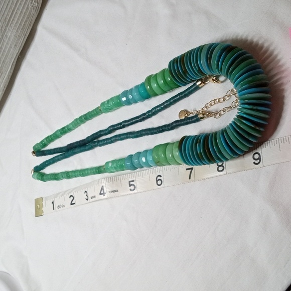 C 1946 green teal blue chunky necklace 34" W/3" extender - Picture 6 of 6